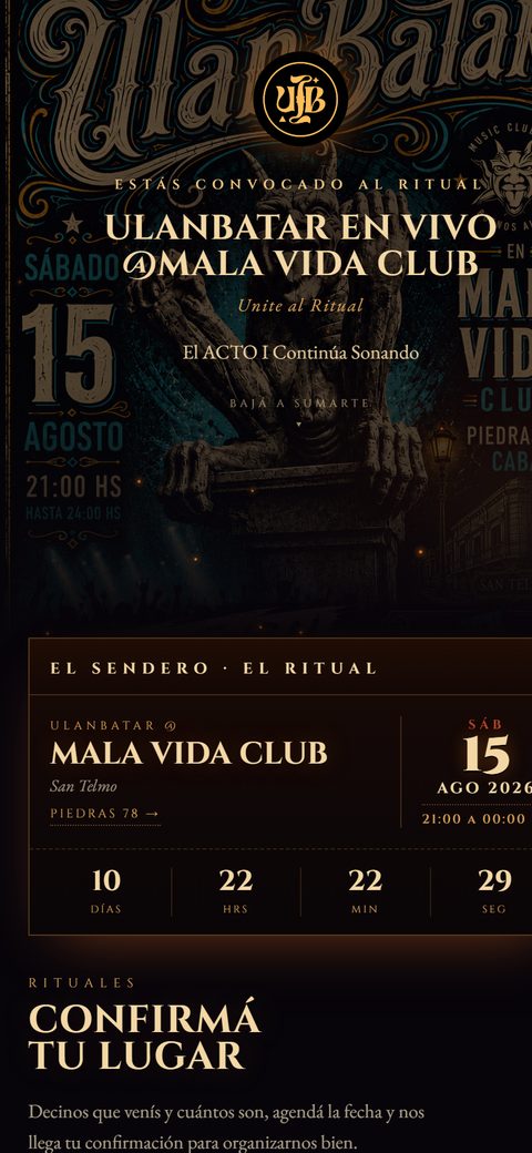 Invitación de UlanBatar en vivo en Mala Vida Club, vista en un celular